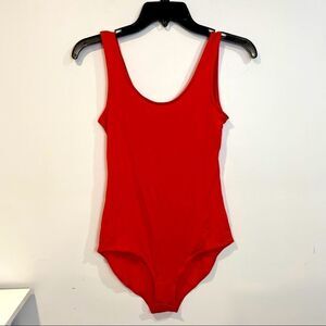 Gibson Basic Solid Soft Stretchy Sleeveless Tank Top Bodysuit Leotard in Red